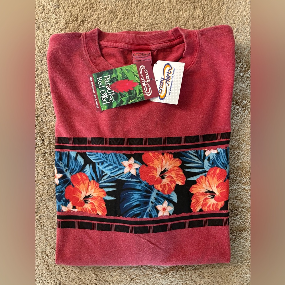 NWT Crazy Shirts Paradise Red Dye Floral Long Sleeve Red shirt size XL Men